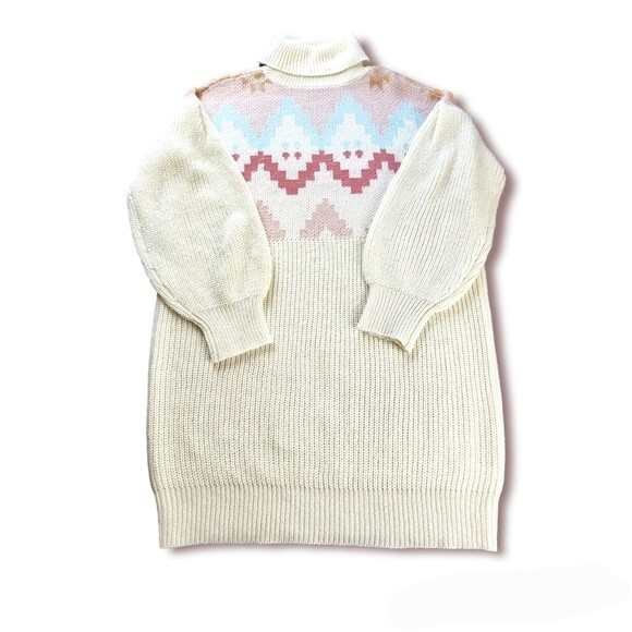 SO Turtleneck Knit Dress Sweater Ivory Pink Oversized Size M - Picture 3 of 15
